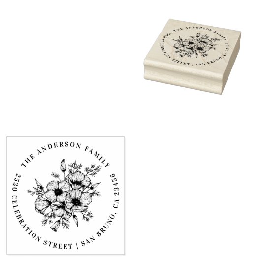 California Poppy | Aangepast naam en retouradres Rubberstempel (Gestempeld)