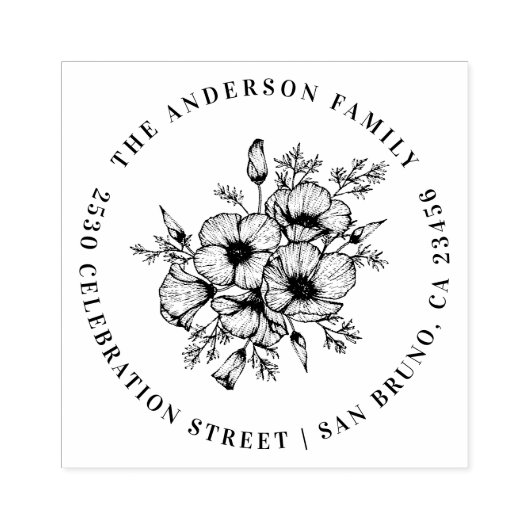 California Poppy | Aangepast naam en retouradres Rubberstempel (Afrduk)