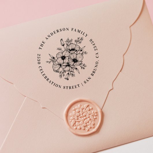 California Poppy | Aangepast naam en retouradres Rubberstempel