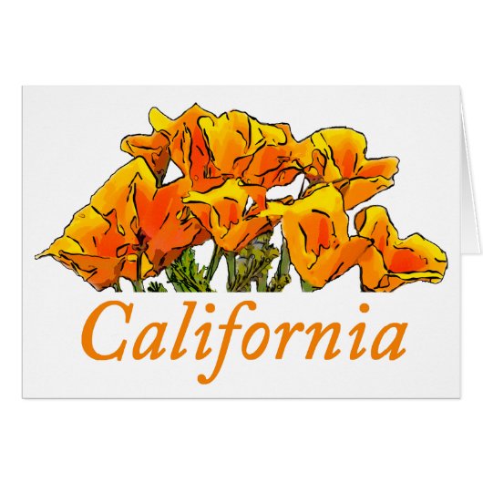 California Poppy Art, "Californië" tekst Notecard (Voorkant Horizontaal)