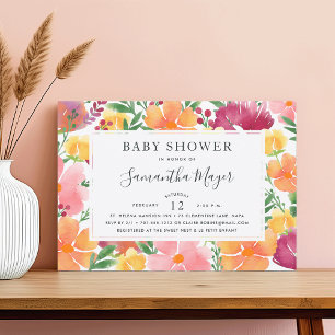 California Poppy Baby shower Invitation Kaart