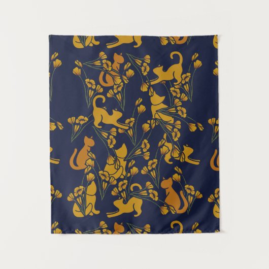 California Poppy Cats Wandkleed (Voorkant)