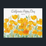 California Poppy Day April 6 Watercolor Wildflower Feestdagenkaart<br><div class="desc">Say hello on California Poppy Day with this card featuring bright cheerful orange poppy flowers painted with watercolor. This day was dedicated to honor this lovely flower in 2010 to help people learn about native plants and protect them.</div>