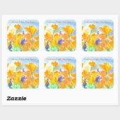 California Poppy Day Waterverf Flowers Vierkante Sticker (Vel)