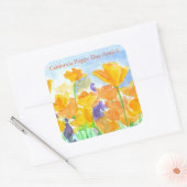 California Poppy Day Waterverf Flowers Vierkante Sticker (Envelop)