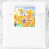 California Poppy Day Waterverf Flowers Vierkante Sticker (Tas)