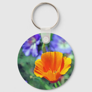 California Poppy en Paarse Blooms Sleutelhanger