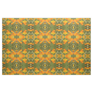 California Poppy Field Oranje en Green Fabric Stof