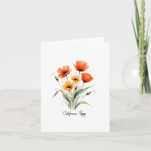 California Poppy Floral Blank Note Card Notitiekaartje (Voorkant)