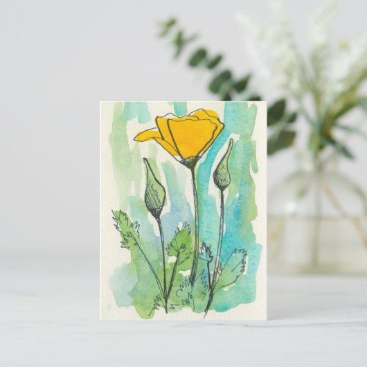 California Poppy Flower Bloom Spring Green Briefkaart (Staand voorkant)