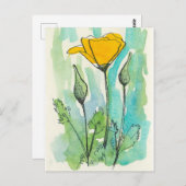 California Poppy Flower Bloom Spring Green Briefkaart (Voorkant / Achterkant)