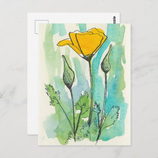 California Poppy Flower Bloom Spring Green Briefkaart (Voorkant / Achterkant)