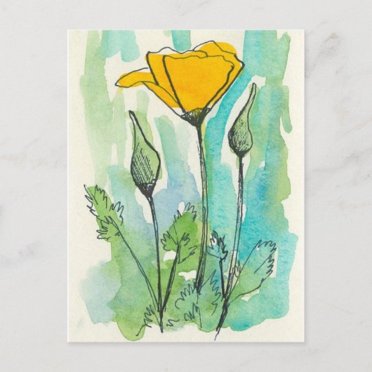 California Poppy Flower Bloom Spring Green Briefkaart (Voorkant)