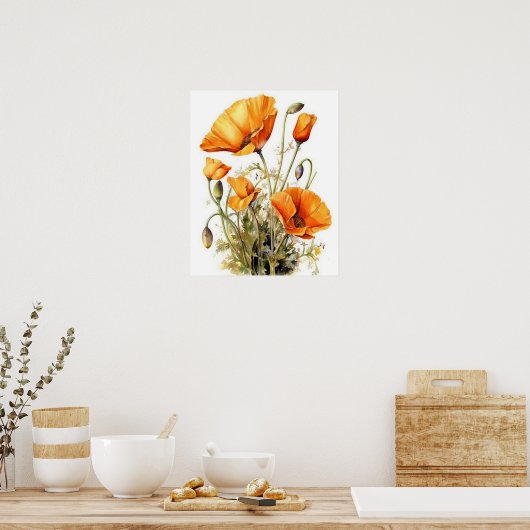California Poppy Flowers Art Print Poster (Keuken)