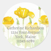 California Poppy Flowers Retouradres Ronde Sticker (Voorkant)
