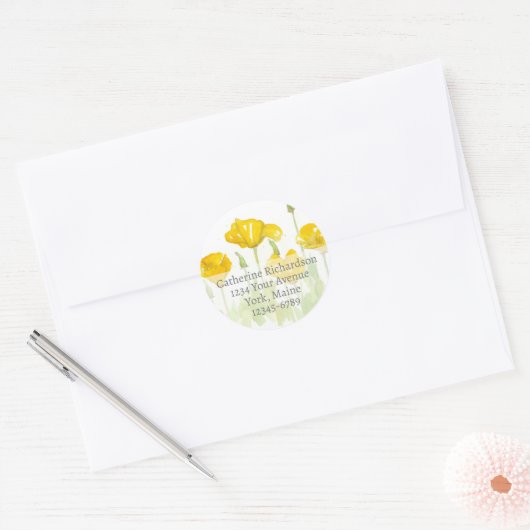California Poppy Flowers Retouradres Ronde Sticker (Envelop)
