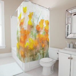 California Poppy Impressionistic Art Douchegordijn