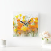 California Poppy Impressionistic Art Vierkante Klok (Huis)