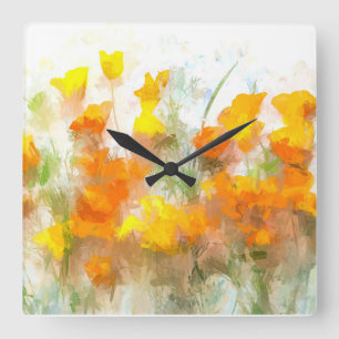 California Poppy Impressionistic Art Vierkante Klok