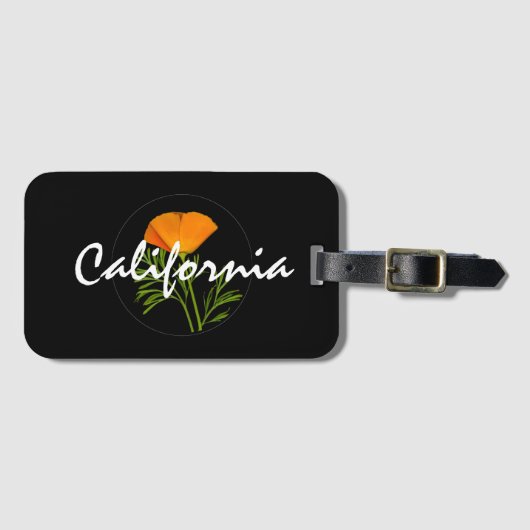 California Poppy on Black met 'California'-tekst Bagagelabel (Voorkant (horizontaal))