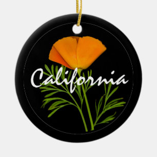 California Poppy on Black met 'California'-tekst Keramisch Ornament