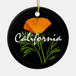 California Poppy on Black met 'California'-tekst Keramisch Ornament
