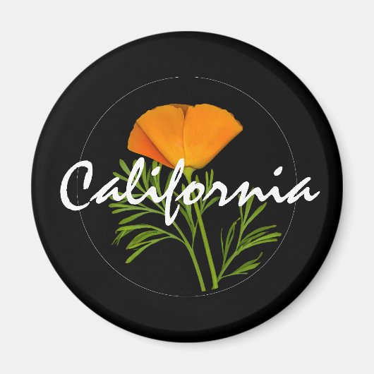California Poppy on Black met 'California'-tekst Magneet (Voorkant)