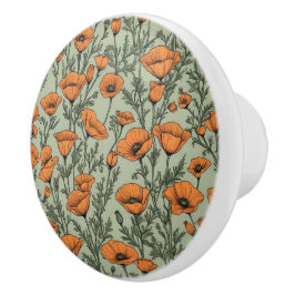 California Poppy Oranje bloempatroon Keramische Knop
