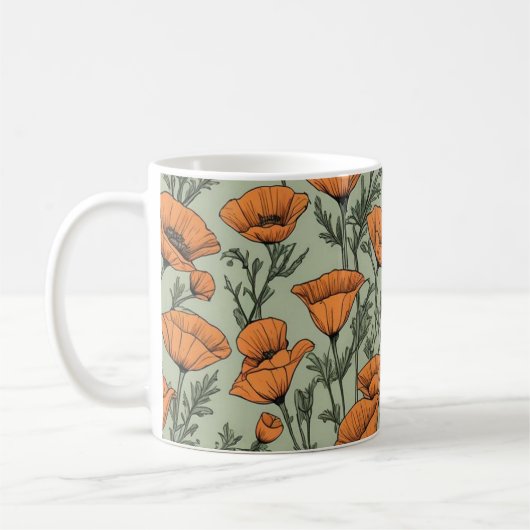 California Poppy Oranje bloempatroon Koffiemok (Links)