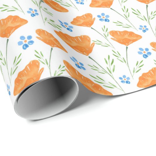 California Poppy Pattern Cadeaupapier (Rol Hoek)