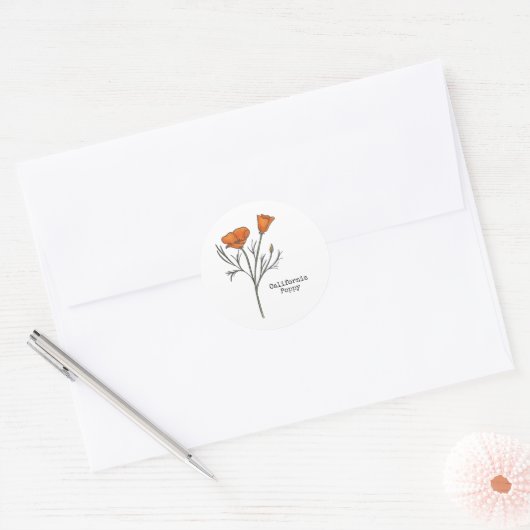 California Poppy Ronde Sticker (Envelop)