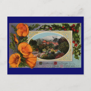 California Poppy Vintage Christmas Feestdagenkaart