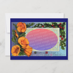 California Poppy Vintage-kerstLijst Sepia Feestdagenkaart
