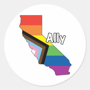 California Pride - Voortgangsvlag van de Bondgenot Ronde Sticker