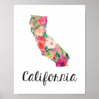 California Print, Floral California Map Poster