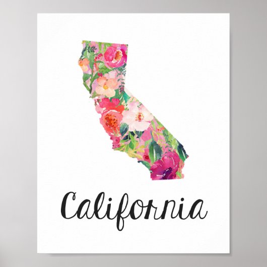 California Print, Floral California Map Poster (Voorkant)