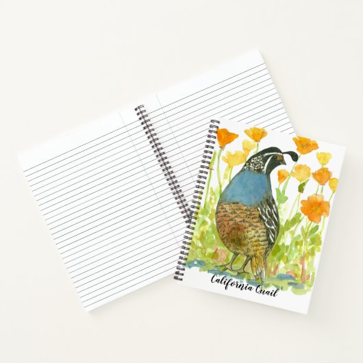 California Quail Bird Poppies Journal Waterverf Notitieboek (Binnen)