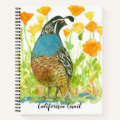 California Quail Bird Poppies Journal Waterverf Notitieboek (Voorkant)