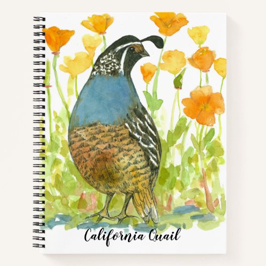California Quail Bird Poppies Journal Waterverf Notitieboek (Voorkant)