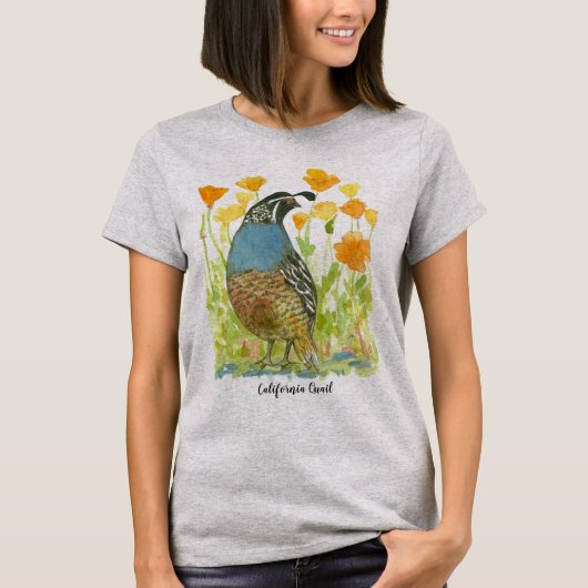 California Quail State Bird Oranje klaprozen T-shirt (Voorkant)