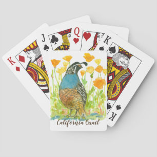 California Quail State Bird Poppy Flowers Pokerkaarten