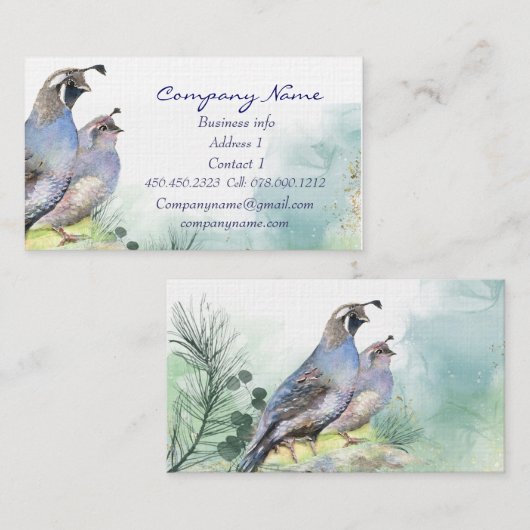 California Quail Visitekaartje Bird Natuur (Voorkant / Achterkant)