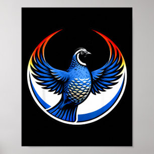 California Quail-vleugels omhoog blauwe cirkel emb Poster