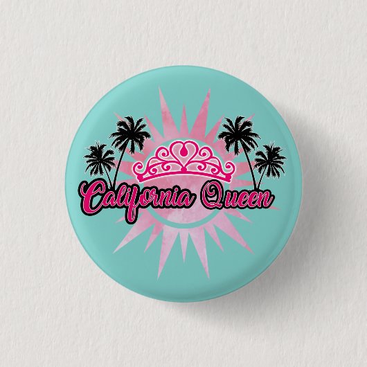 California Queen Sun Flowers Ocean Palm Trees Ronde Button 3,2 Cm (Voorkant)
