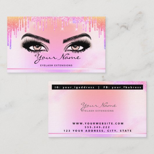 California Rainbow Trendy drupt Lashes-script Visitekaartje (Voorkant / Achterkant)