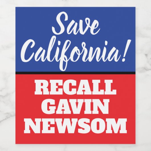 California Recall Gouverneur Newsom Wijn Etiket (Enkel label)