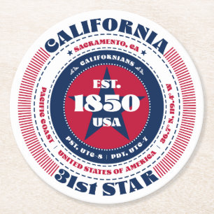 California Red White Blue Typography Ronde Kartonnen Onderzetter