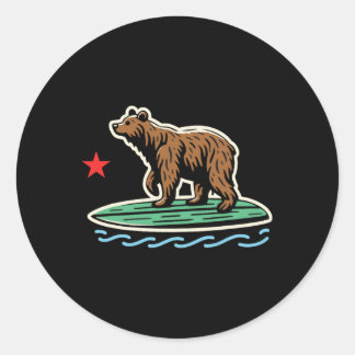 California Republic Beach Bear Surfboard Surfing S Ronde Sticker