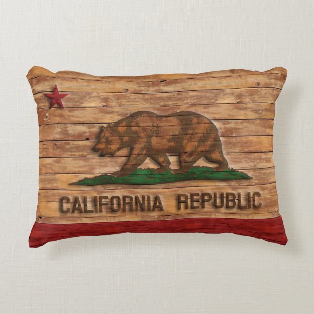 California Republic Flag  Wood Design Decoratief Kussen (Voorkant)