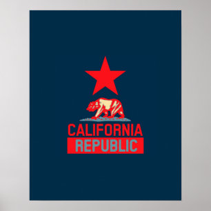 California Republiek in stijlvol rood en blauw Poster